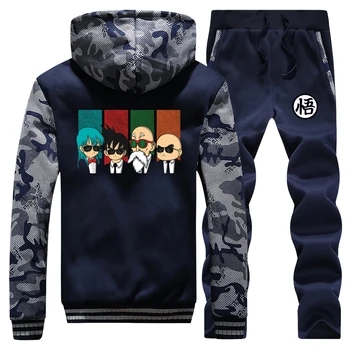 

Anime Dragon Ball Fashion Mens Hooded Winter 2019 New Streetwear Camouflage Coat Thick Suit Long Sleece Jacket+Pants 2 Piece Set