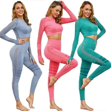 Женский бесшовный комплект для йоги, с высокой талией, для спортзала, сетчатые леггинсы, рубашки, костюм с длинным рукавом, для фитнеса, тренировки, спорта, бега, тонкая, для йоги, спортивная одежда