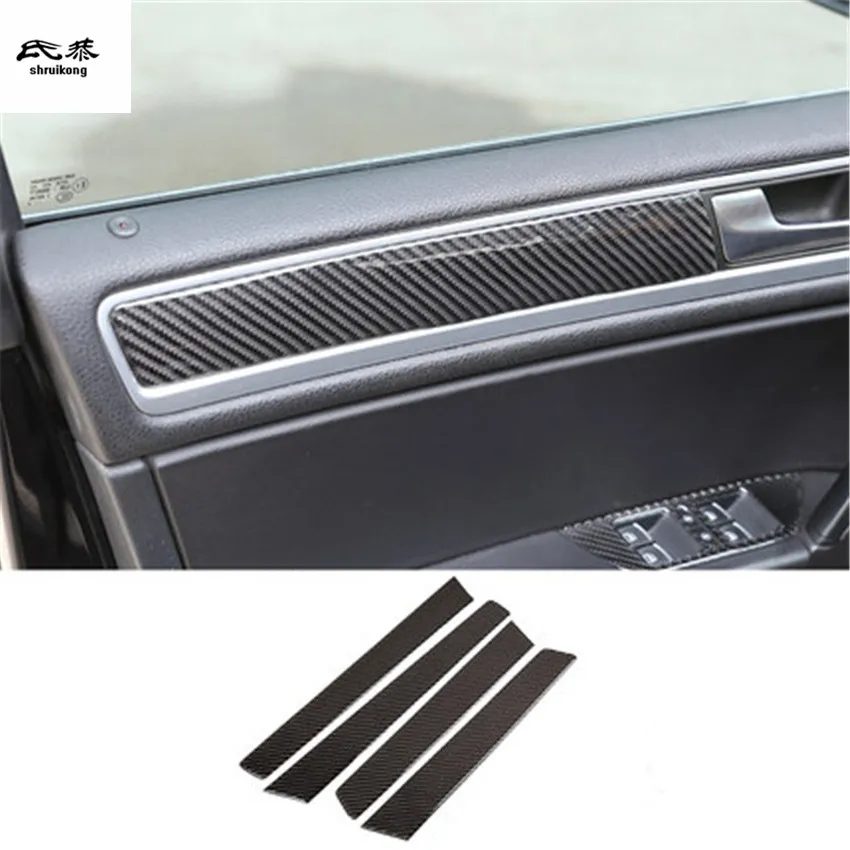

4pcs/lot Epoxy glue real carbon fiber four Interior doors decoration cover for 2011-2018 Volkswagen VW Touareg