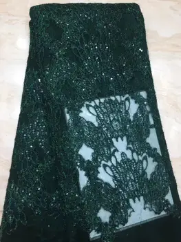 

Green African Net Lace Sequins Embroiderd High Quality French Lace Fabric Nigerian Lace Fabric For Wedding