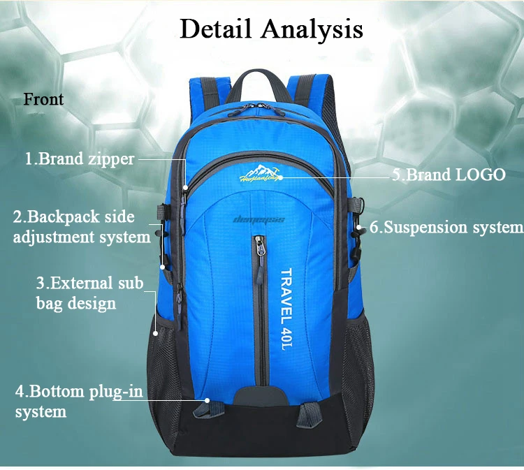 40L рюкзак для альпинизма, туризма, водонепроницаемый прочный рюкзак для путешествий, альпинизма, кемпинга, мужской женский рюкзак для велоспорта, треккинга
