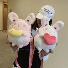 Femmes coréen hiver fourrure en peluche dessin animé lapin sac filles lapin mignon doux rose coeur sac à dos japonais Kawaii enfants école sac à main(China)