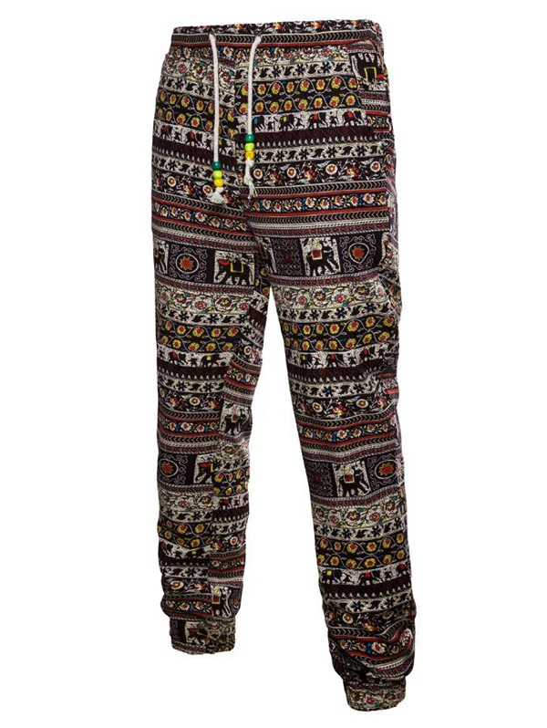 Мужские штаны для бега с этническим принтом, длинные штаны со средней талией, зимняя уличная одежда, хип-хоп штаны на шнурке - Цвет: Multi c