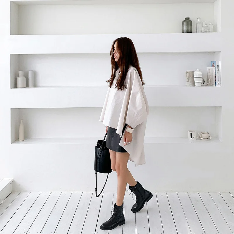 

Ann Black And White with Pattern Martin Boots Women's 2019 Autumn New Products Online Celebrity Hot Selling British-Style Flat H