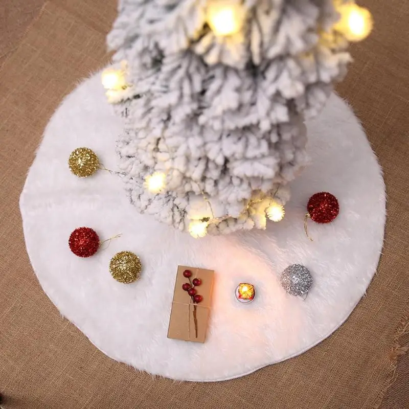 

Round White Plush Christmas Tree Skirts 122cm Non-woven Party New Year Carpet Mat Cover Home Party Decorative Accessories