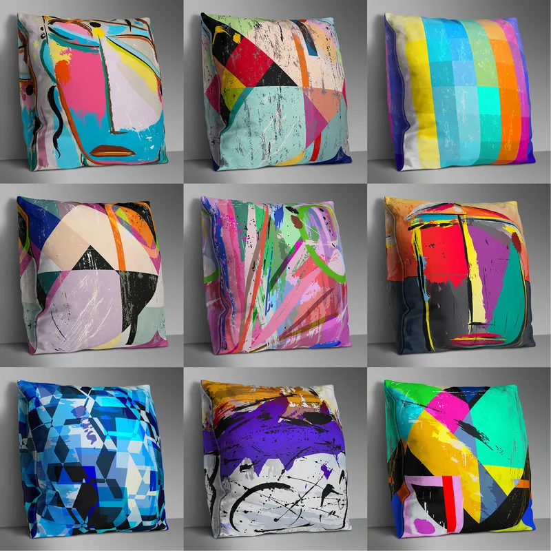 

Colorful Striped Pillowcase Geometric Throw Pillow Cover Double-sided Printing Cushion Pillow Case Bedroom Office Pillow Cases