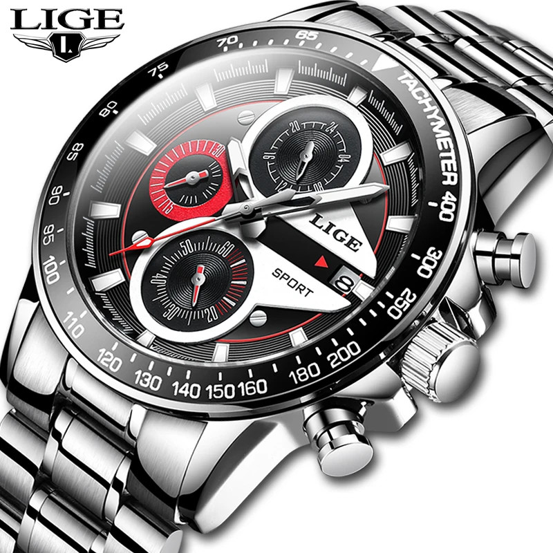 $16.79 Lige Fashion Men Watches Male Creative Business Chronograph Quartz Clock Stainless Steel Waterproof