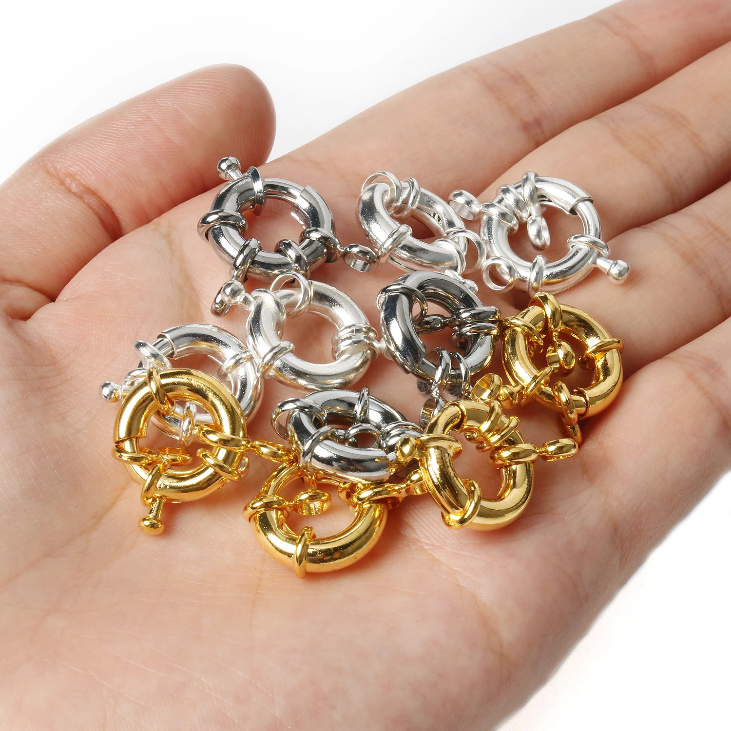 5pcs/lot Copper Sailor Clasps Connector End Clasps Round DIY Jewelry Making  Findings Fit Charm Bracelets Clavicle Necklace Clasp - (Color