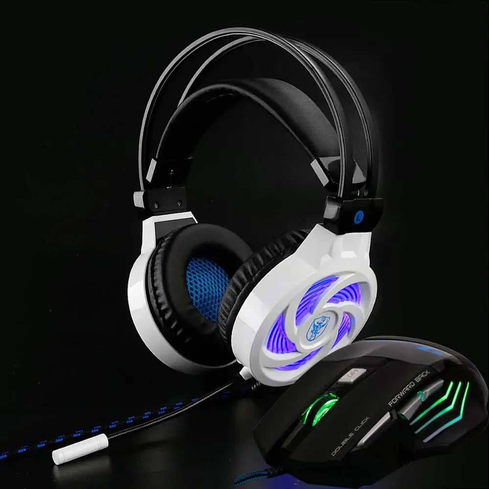 

USB 7.1 Stereo wired gaming headphones game headset over ear with mic Voice control for laptop computer gamer + Gaming Mouse