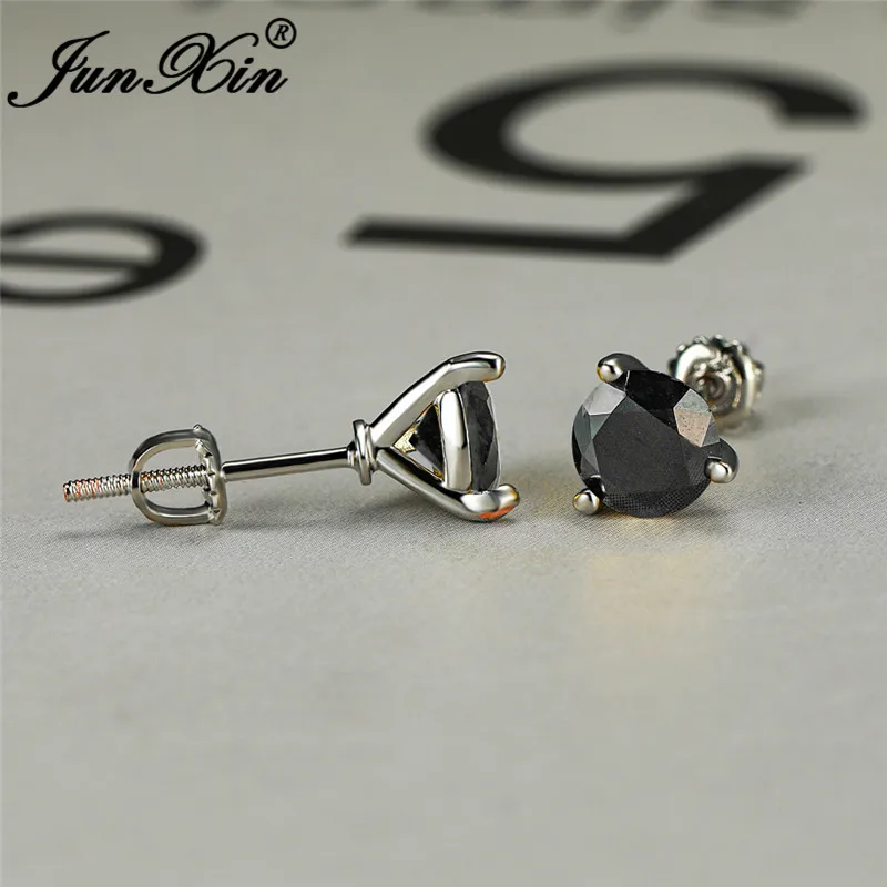 Black Earrings Изящные женские и мужские 6 мм маленькие круглые серьги 925 серебро Цвет Черный Синий Зеленый Красный камень кристалл свадебные серьги гвоздики для женщин - Окраска металла: Black Earrings