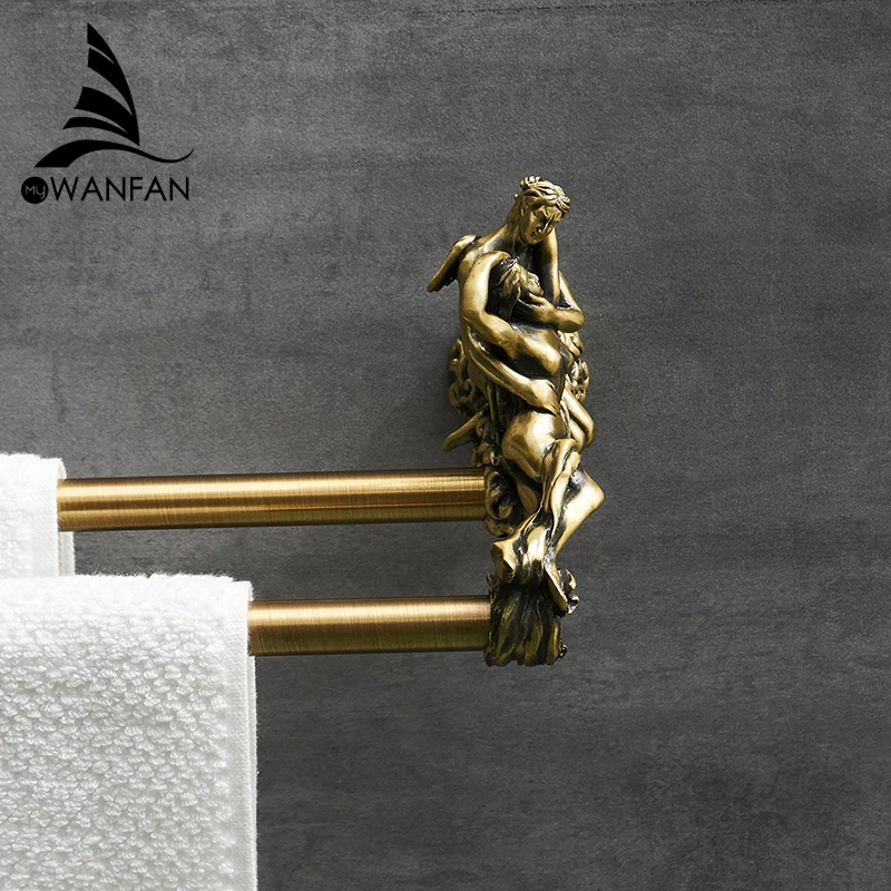 Romantic Bathroom Double Towel Bars Gold/Silver Towel Hanging Rod/Rail Rack Holder Storage Wall Mounted Brass MB-0818B