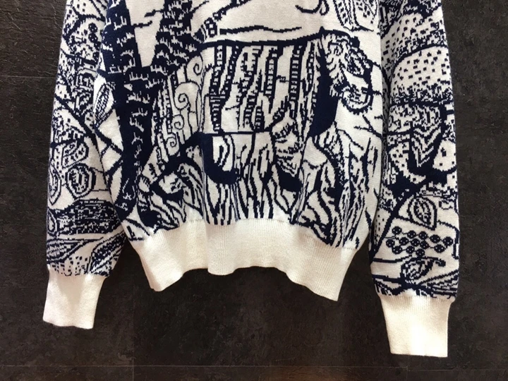 Autumn and winter new women's round neck printing pattern knitting decoration long sleeve sweater 1110