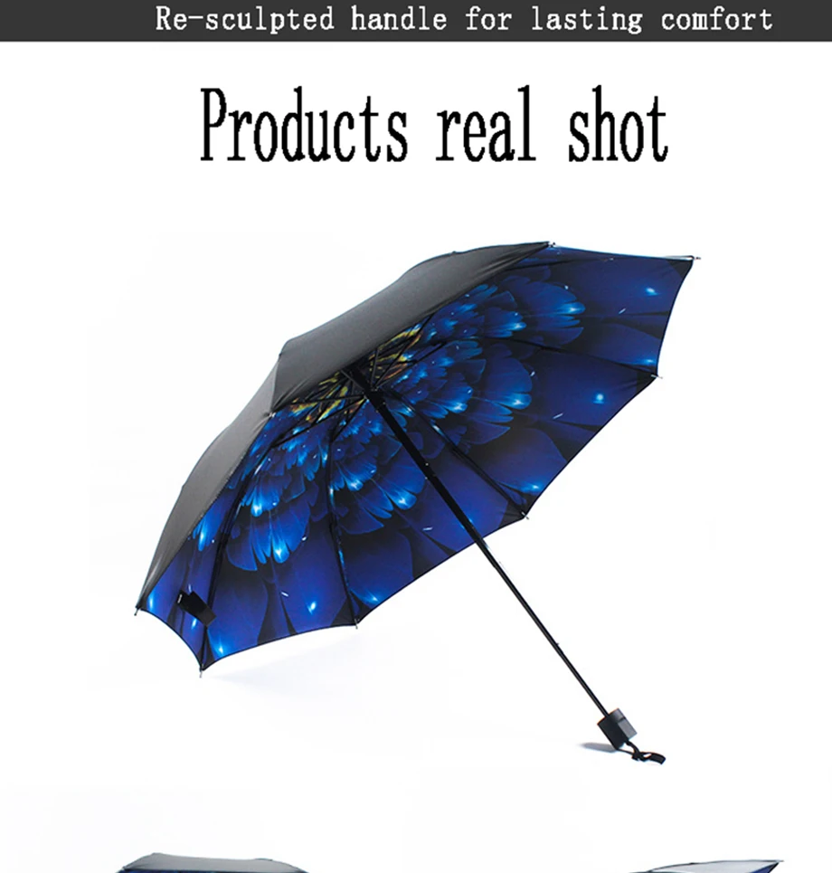 Creative Personality Pattern Umbrella Ladies Folding Umbrella Three Fold Black Plastic anti-UV Umbrella Portable Travel Umbrell