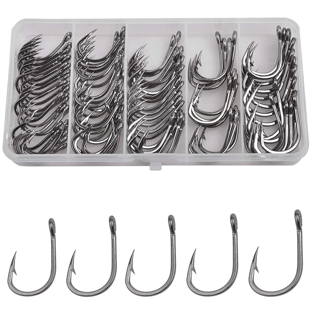 100Pcs/Box Live Bait Circle Fishing Hooks 2X Strong Stainless Steel