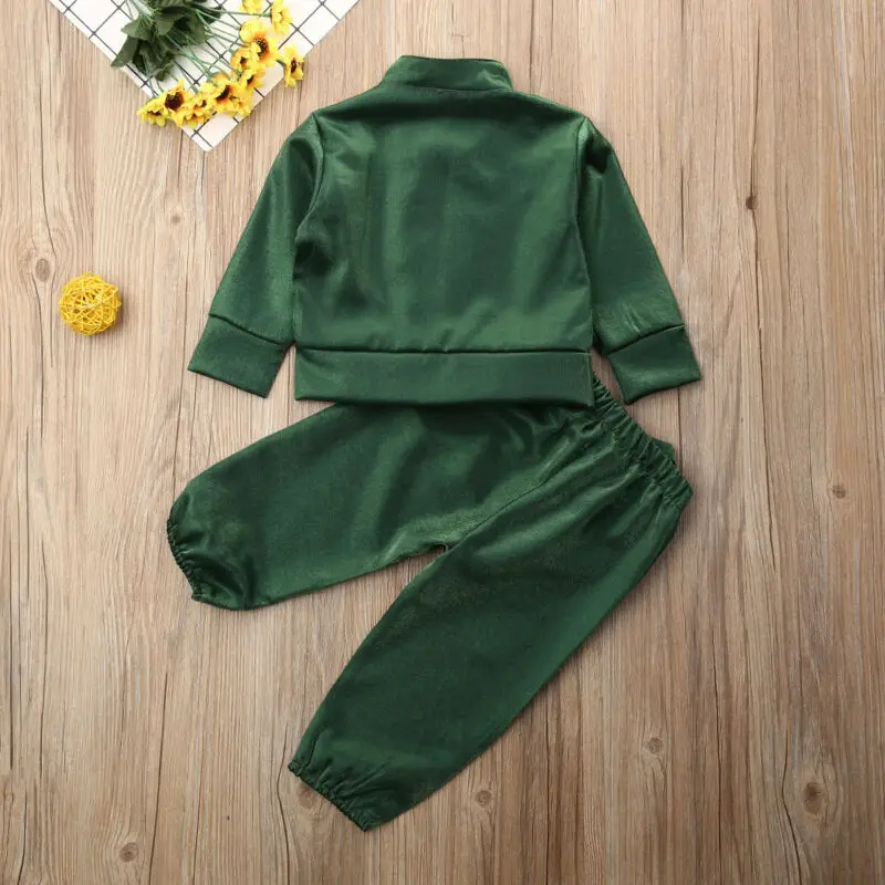 НОВЫЕ комплекты одежды для маленьких девочек однотонная куртка на молнии с длинными рукавами комплект из пальто и штанов одежда для От 1 до 5 лет