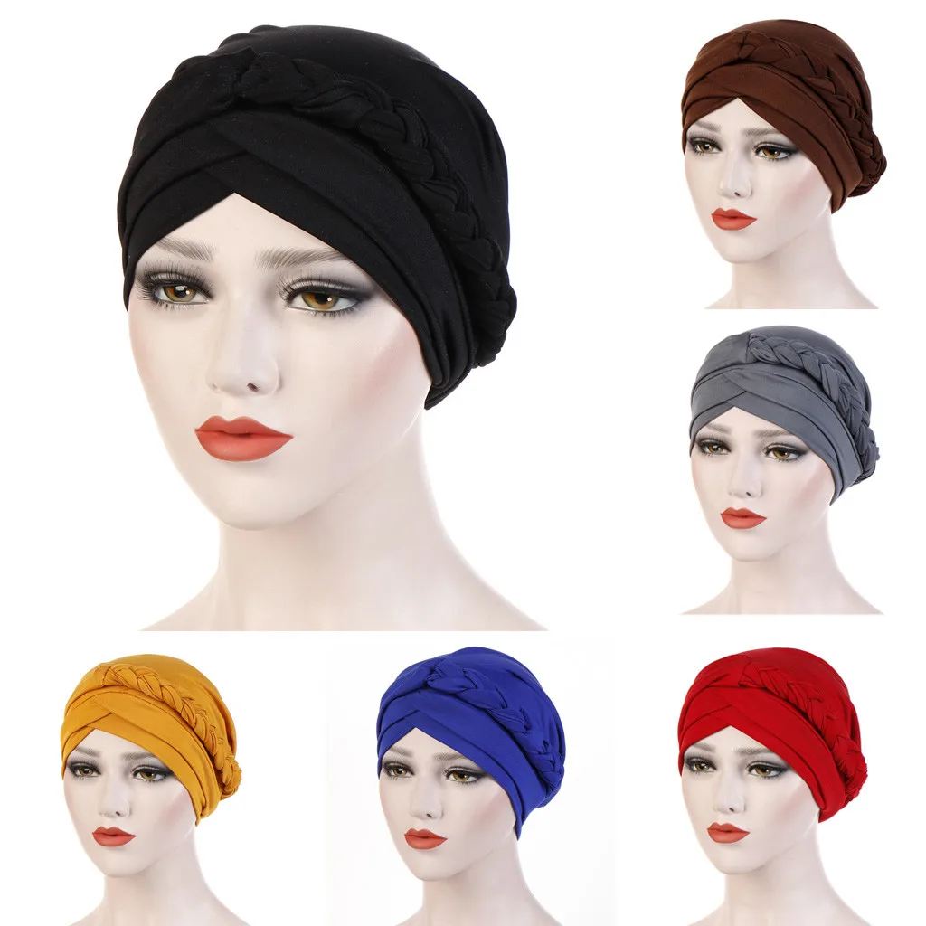 Мусульманская женская шапка-тюрбан с оплеткой спереди, однотонная Кепка chemo, шапочка, шапочки под хиджаб, головной убор, Женский мусульманский хиджиб шарф