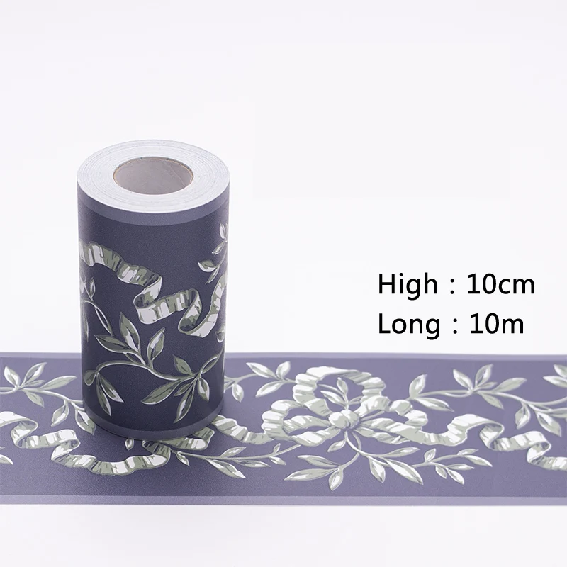 10cm*10m Waist Line Wall Sticker Kitchen Waistline Bathroom Toilet Waterproof Self Adhesive Wallpaper Border Floral Wall Paper - Color: Navy