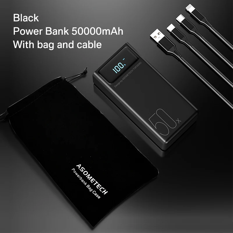 portable charger Power Bank 50000mAh Large Capacity LED Powerbank 50000 mAh 2.1A Fast Charging External Battery Charger For iPhone Xiaomi Samsung best battery pack Power Bank