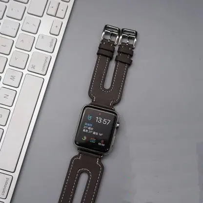 Grey Ремешок из натуральной кожи для apple watch 42 мм/38 ремень с двойной пряжкой ремешок для iwatch сменный ремешок для часов - Цвет ремешка: Grey