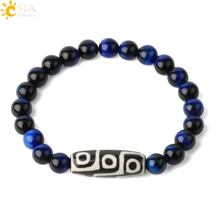 CSJA Natural Stone Elastic Strand Bracelets Lava Pink Quartz Tibetan Bead Agates Dzi Healing Bracelet for Women Men Jewelry G452 | Украшения