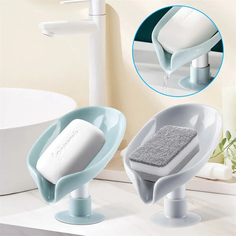 Leaf-shaped Drain Sponge Drain Rack Shower Soap Holder Box Bathroom Suction Cup Dish Storage Tray