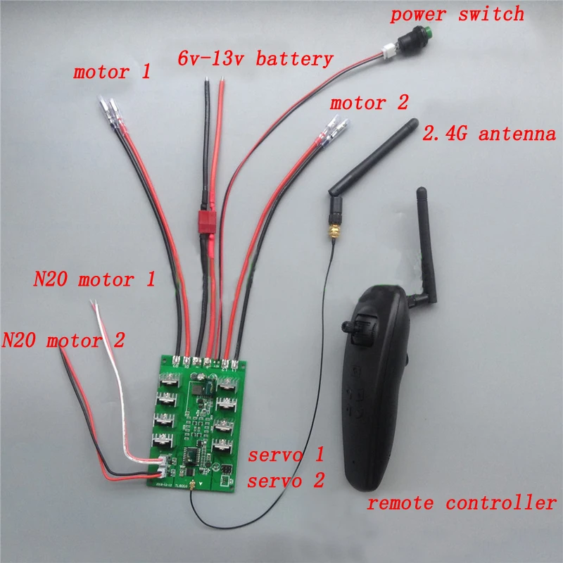 

2.4G 6CH Gyro Remote Controller 12V Double Motor Differential Transmitter Receiver Board for RC Tug Bait Boats Controlling 600M