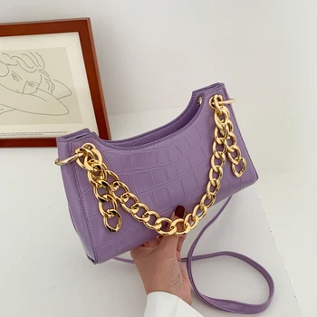 

Purple Tote Bags For Women Vintage Handbag Mini Leather Shoulder Bag Retro Women Bag Stone Pattern Female Purse