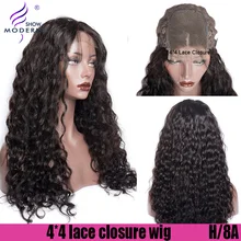 Современные шоу волосы волна воды человеческие волосы парики 4*4 кружево Закрытие бразильский высокое радио Remy Предварительно сорванные волосы парик для черных женщин