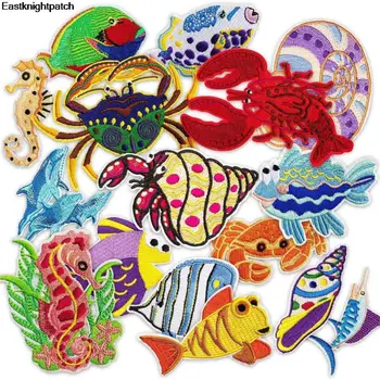 

E1690 15pcs/set Cartoon Marine Life Iron on Embroidered Cloth Patch For Girls Boys Clothes Stickers Apparel Garment Accessories