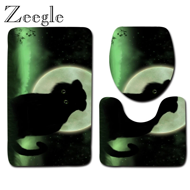 Zeegle Printed Animal Bath Mat Set Pedestal Rug Lid Toilet Cover Microfiber Bathroom Foot Mat Anti-slip Toilet Soft Floor Mat