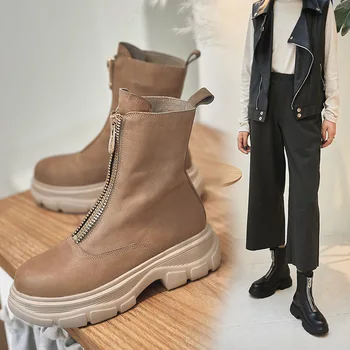 

/ winter 2020 casual thick bottomed Martin boots women's leather large medium boots fashion comfortable short boots