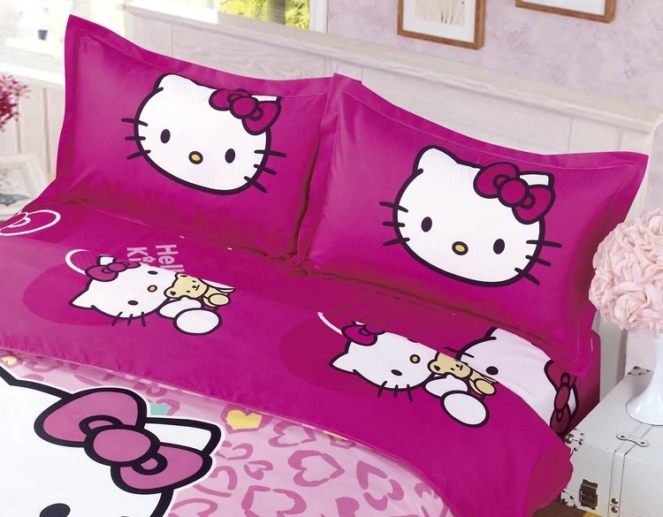 Комплект постельного белья Hello Kitty, детский хлопковый пододеяльник с мультяшным рисунком, Комплект постельного белья, простыня, наволочка, Твин, полный комплект постельного белья, детские подарки