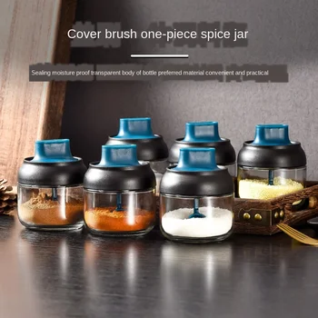 

Seasoning Rack Seasoning Jar honey Glass Jar Seasoning Box Storage Container Seasoning Jar Spoon Cover Integrated Seasoning Jar