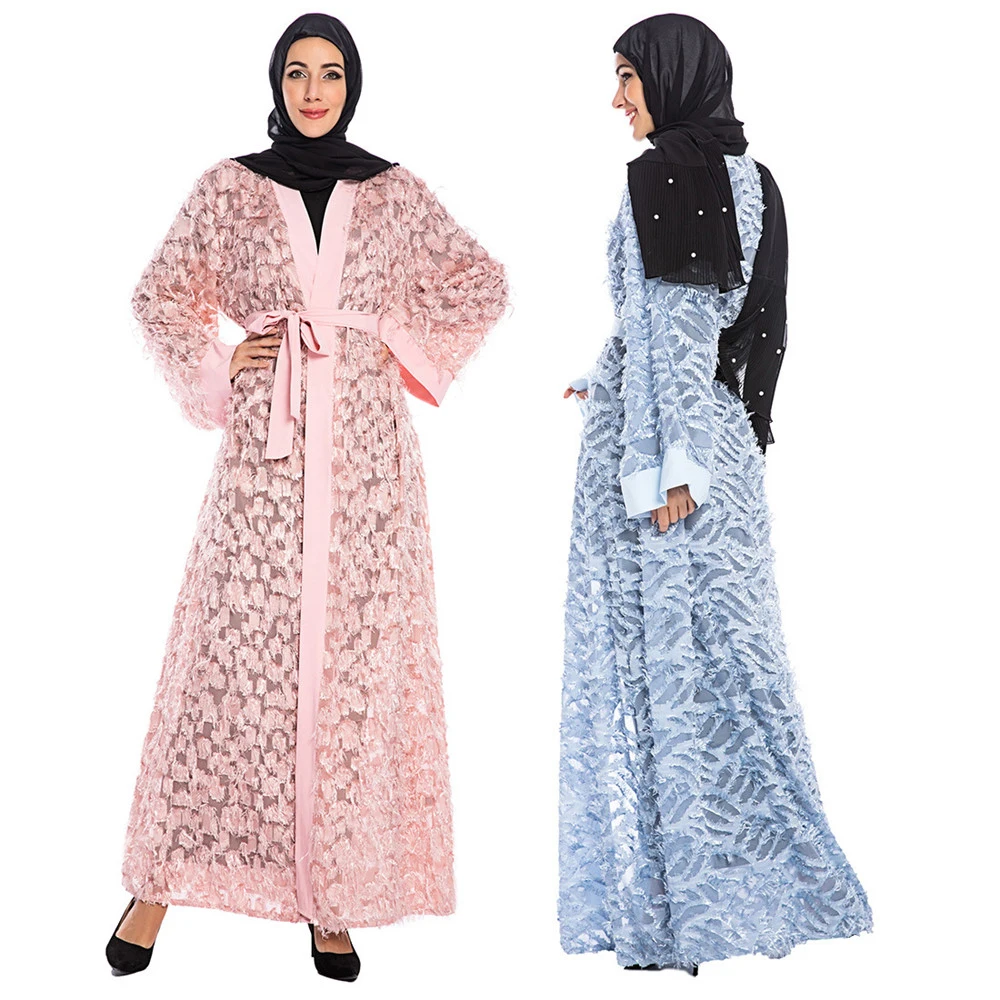 

Muslim Abaya Women Feather Open Kimono Eid Ramadan Arabic Islamic Cardigan Turkish Middle East Kaftan Dubai Party Evening Robe
