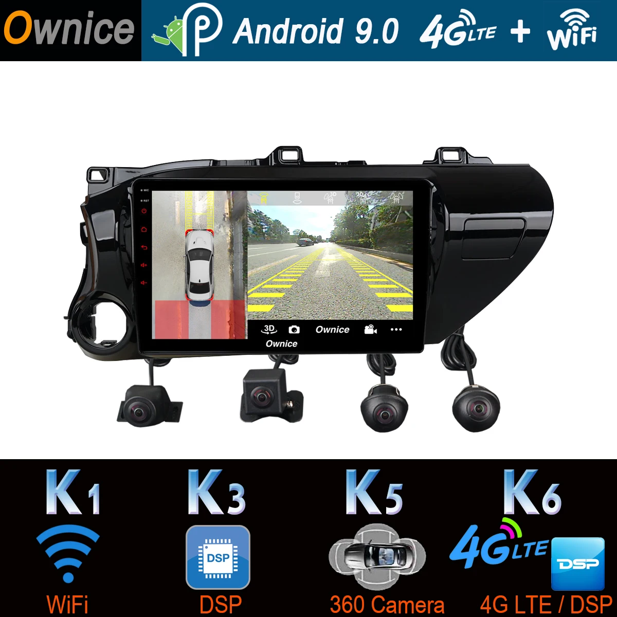 360 ° панорамный Android 9,0 8Core 4G+ 64G Автомобильный мультимедийный плеер для Toyota Hilux gps компактное минирадио CarPlay
