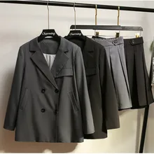 Элегантная повседневная женская костюмная юбка, комплект большого размера, XL-5XL, модная свободная двубортная куртка, женская короткая юбка, костюм из двух предметов