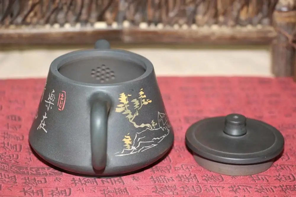 Jian shui ceramic tea pot for puer and black tea Zi Tao Hu Feng Jing Hua "Пейзаж" около 190ml