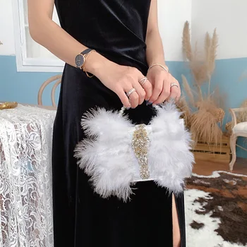 

2019 Luxury Diamonds Handbag Women Chain Evening Bags Real Turkey Feathers Leather Shoulder Bag Teenage Girls Clutch Party Bag
