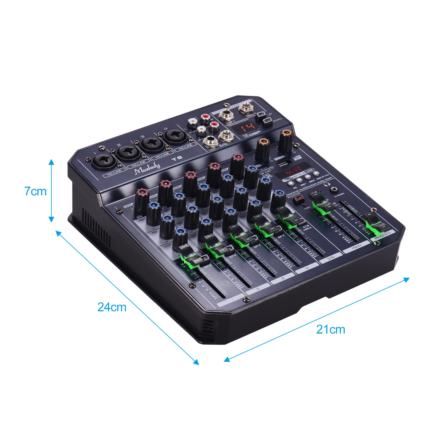 Muslady T6 Портативный 6-канальный звуковая карта микшерный пульт звукомикшер встроенная карта памяти 16 DSP 48В поддерживает подключения BT MP3