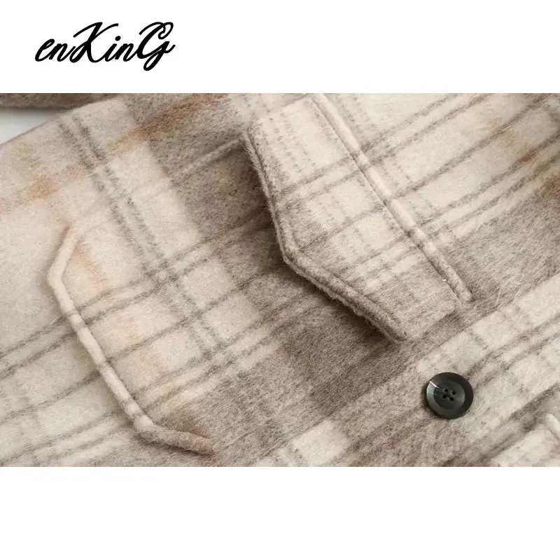 awesome 2019 winter Woollen cloth jacket women england vintage plaid oversize botfriend jacket casaco femin