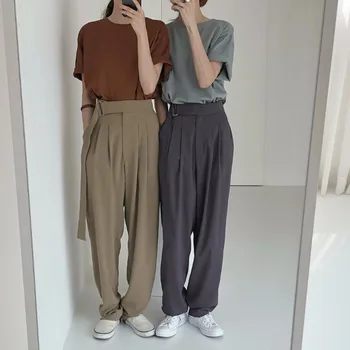 

Female Baggy Casual Suit High Waist Pants Loose Elegant Ladies Comfortable Women's Clothing New Korean Soft Solid Trousers Femme