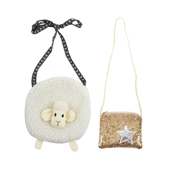

1Pc Sheep Shoulder Bag Girls Plush Cross Body Bag Messenger Small Wallet Coin Purse Baby Cream & 1Pc Sequins Package Pentagram G