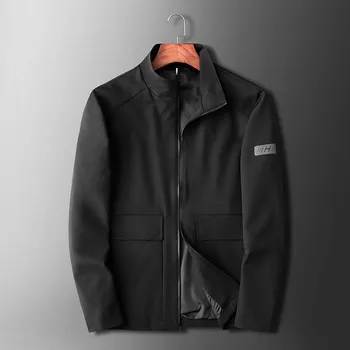 

Plus size stand collar solid black mens big pockets jackets 2021 new spring autumn casual zipper Wide-waisted coats male tops