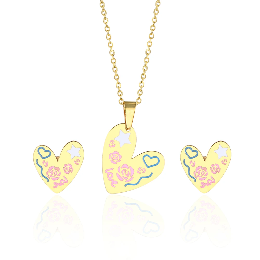 OUFEI Stainless Steel rose gold Woman Necklace Earrings Set Heart-shaped For Lovers Gifts Women Jewelry | Украшения и аксессуары