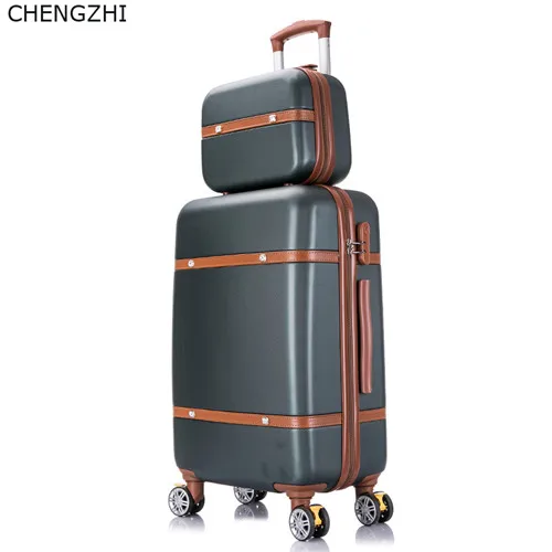 CHENGZHI 2" 22" 2" 26 дюймов ретро женский багаж на колёсиках наборы Spinner ABS студенческие дорожные сумки кабина пароль чемодан на колесиках - Цвет: a set