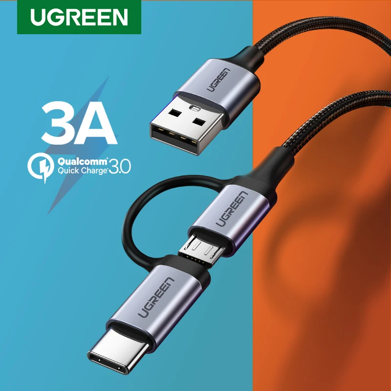 Кабель Ugreen USB Type C для Samsung Galaxy S10 S9 2 в 1 кабель Micro быстрой зарядки и передачи данных
