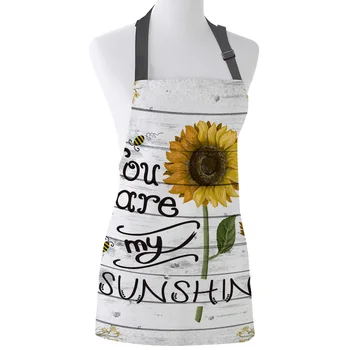 

You Are My Sunshine Bee Sunflower Print Apron Print Unisex Kitchen Bib with Adjustable Neck for Cooking Gardening