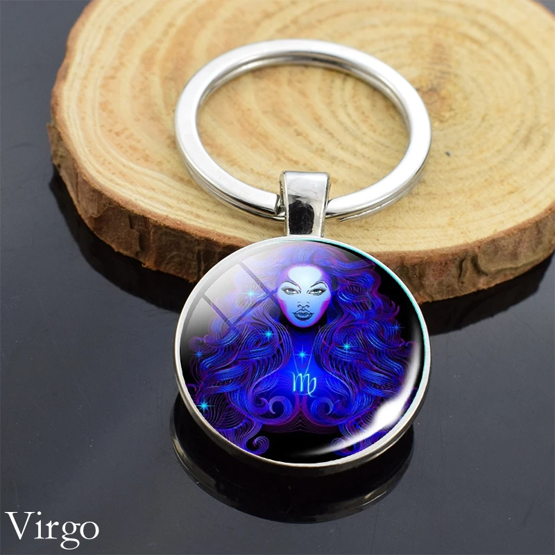 Virgo 12 Знак созвездия хрустальный шар брелок Скорпион Лев Рыбы Зодиак стекло Сфера брелок кольца, подарок на день рождения для женщин мужчин кулон - Цвет: Virgo