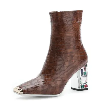 

Women Elegant Ankle Boots Winter autumn crystal High Heels Party Dancing Shoes Woman Zipper Chelsea Boots Big Size 41 42 43