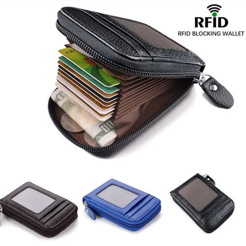 Vintage Genuine Leather Men's Wallet Credit Card Holder RFID Blocking Zipper Money Pouch Card Protect Case Pocket Cover wallet card holder leather wallet credit card wallet credit card holder card holder card wallet document card wallet wallet card bag